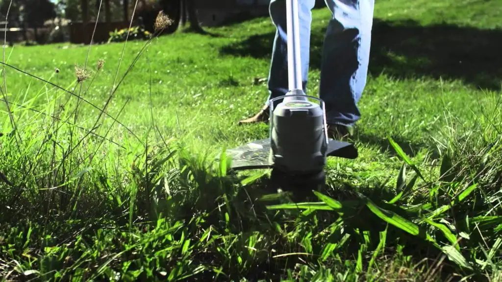 man cutting thick grass and weeds